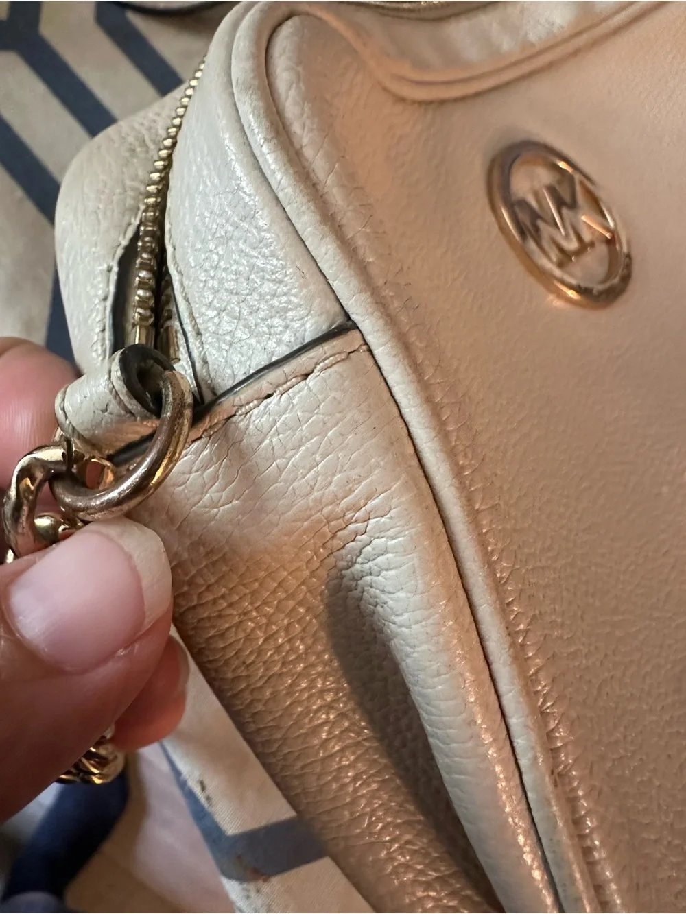 Michael Kors Cream Pebbled Leather Crossbody with Gold Logo